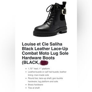 NIB - Louise et Cie Saliha Black Leather Combat Boots.